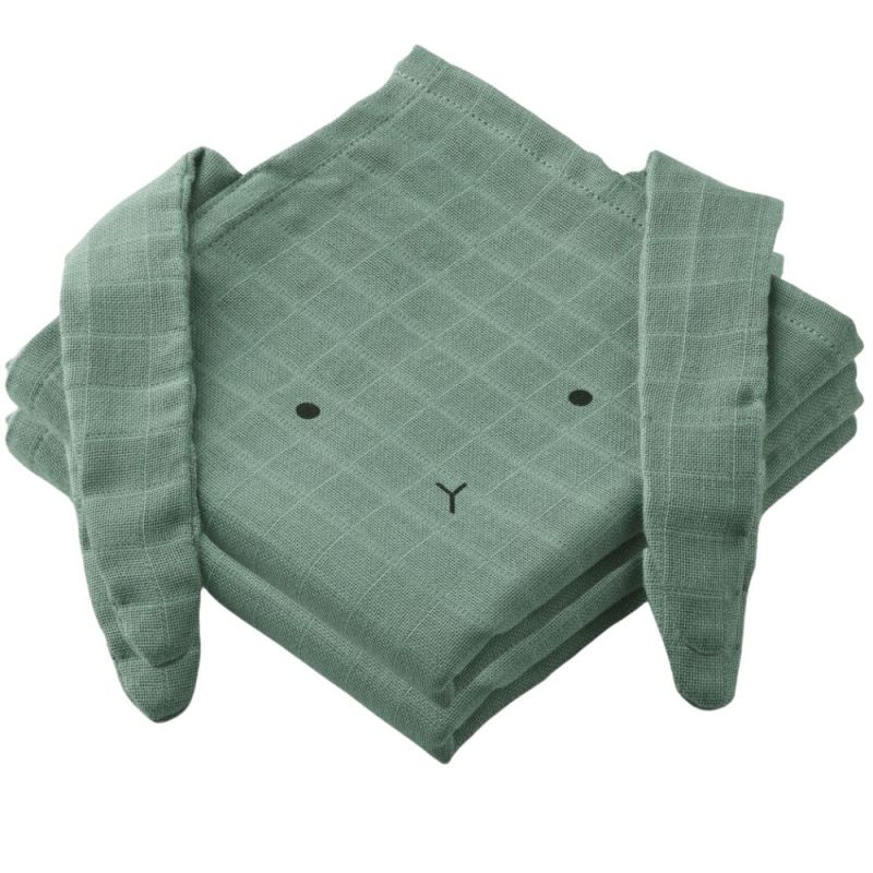 Lot de 2 langes en coton bio Hannah Rabbit peppermint (70 x 70 cm) Liewood