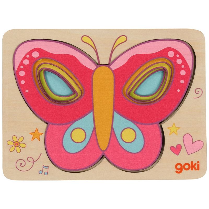 Puzzle en bois Papillons (5 pièces et 5 couches) Goki Produit 1