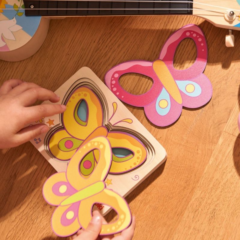 Puzzle en bois Papillons (5 pièces et 5 couches) Goki Ambiance 5