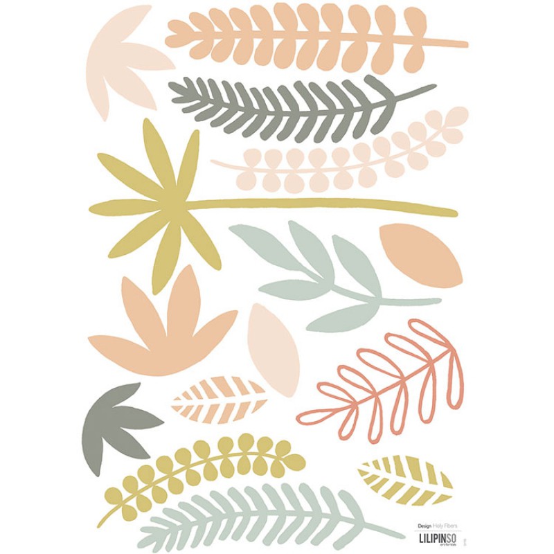 Planche A3 de stickers feuillages corail Lilipinso