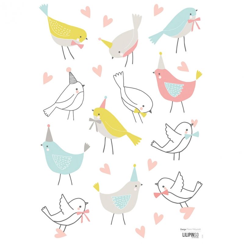 Stickers A3 oiseaux Sweet Bunnies by Flora Waycott (29,7 x 42 cm) Lilipinso