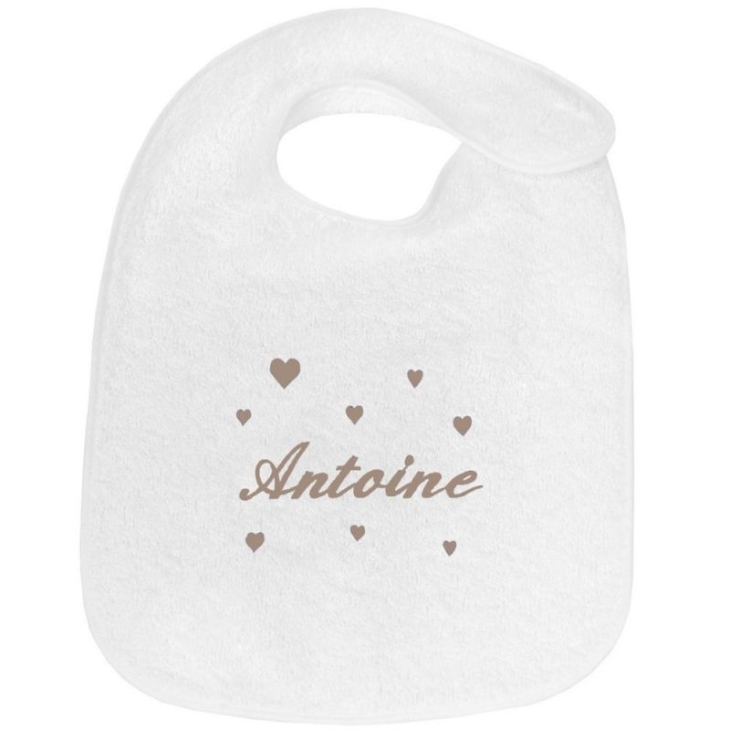 Bavoir à velcro coeur taupe (personnalisable) ANVIE