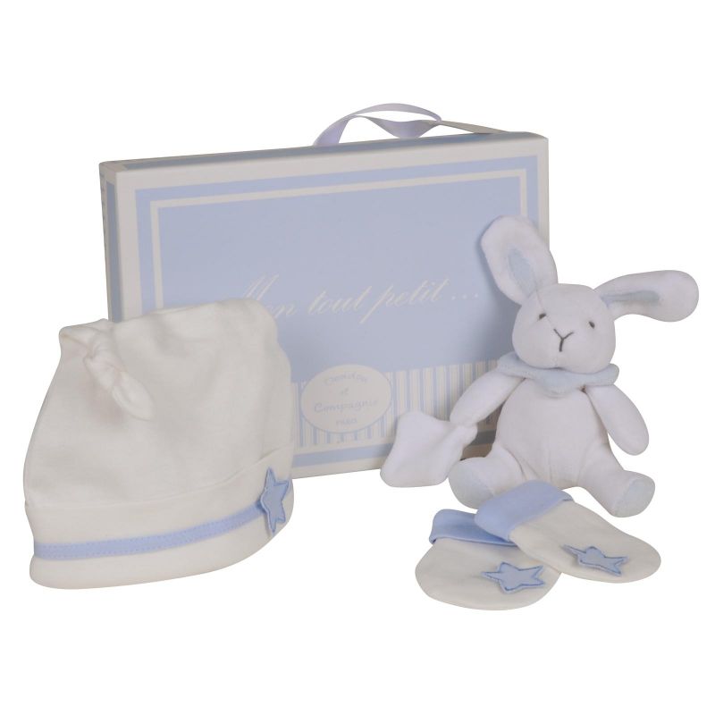 Coffret bonnet, moufles et doudou Mon tout petit ours bleu Doudou et Compagnie