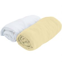 Lot de 2 draps housses coton blanc et jaune (70 x 140 cm)  par Domiva