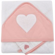 Cape de bain brodée et gant coeur corail  par Domiva