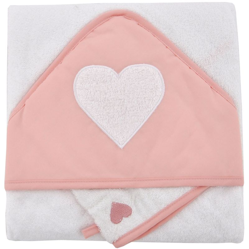 Cape de bain brodée et gant coeur corail Domiva