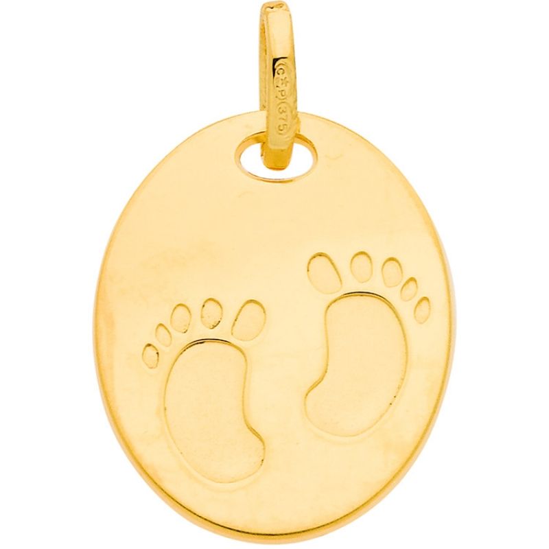 Pendentif ovale empreintes petits pieds 16 mm (or jaune 375°) Berceau magique bijoux