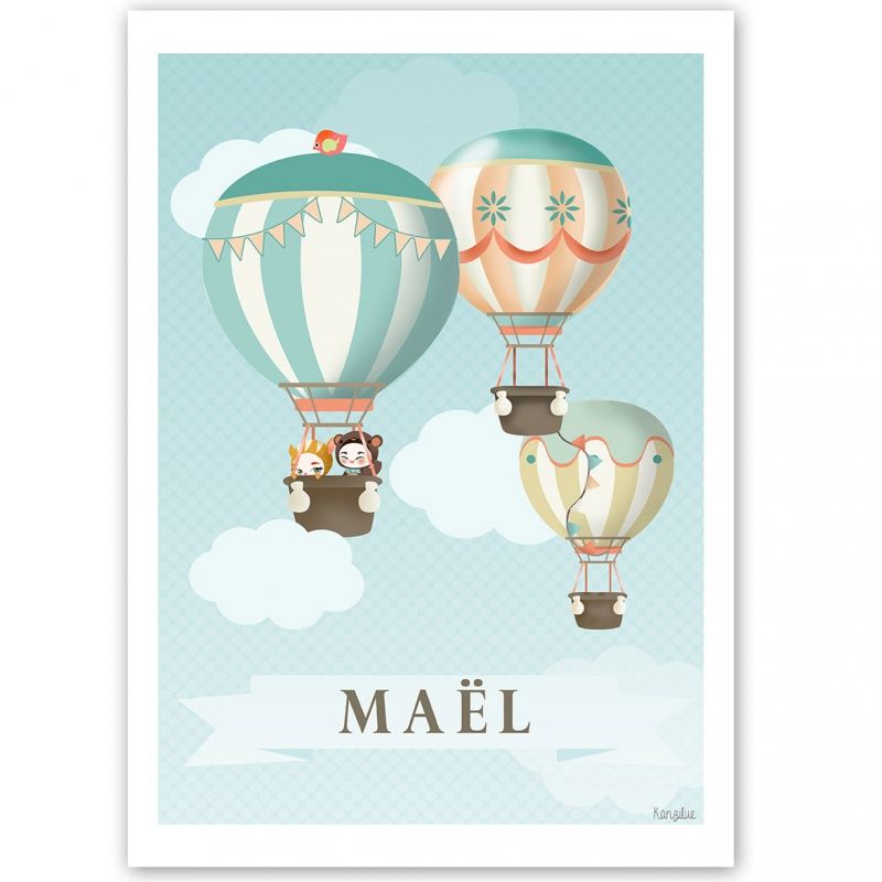 Affiche A4 Les jolies montgolfières (personnalisable) Kanzilue
