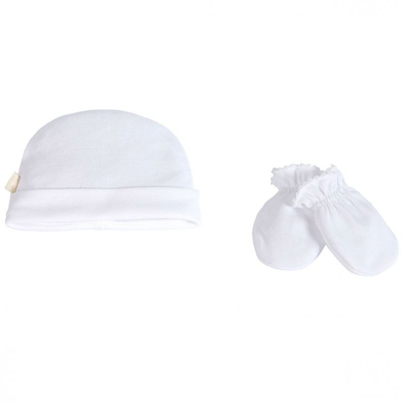 Set bonnet et mouffles blancs (naissance) Cambrass