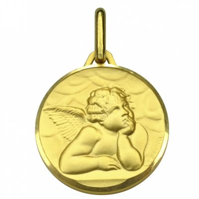 Médaille ronde Ange de Raphaël 14 mm (or jaune 750°) Premiers Bijoux