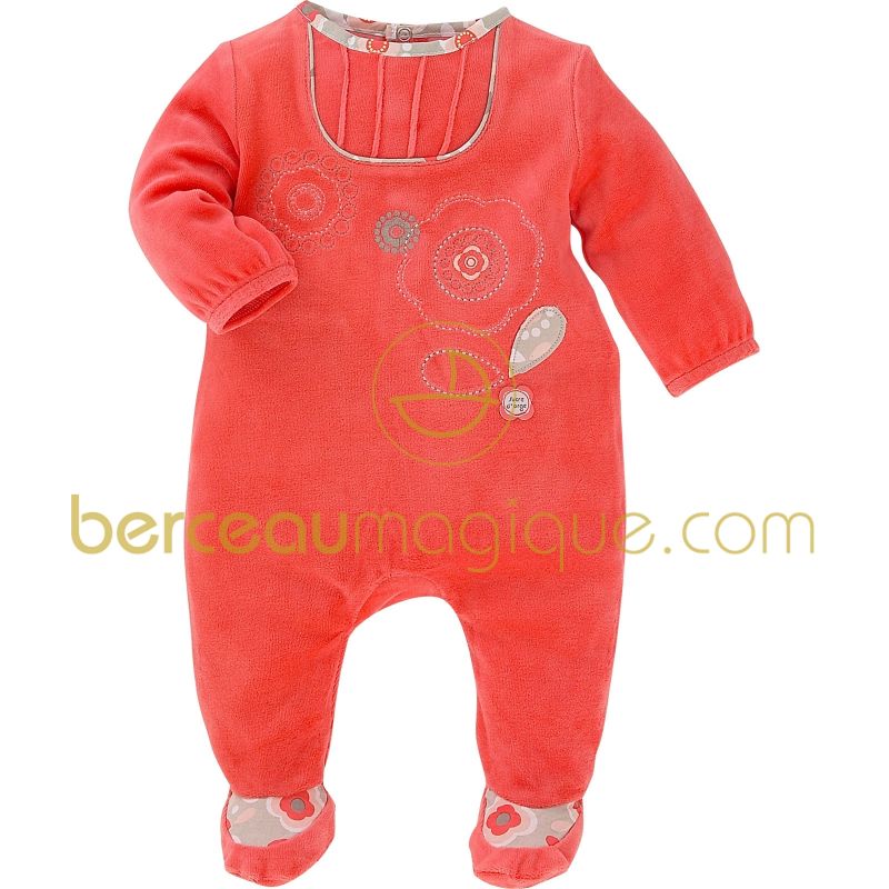 Pyjama velours fleuri Corail, rouge & co (1 mois au 24 mois) Sucre d'orge