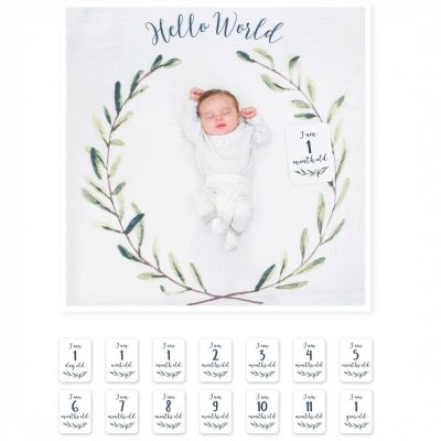 Cartes étapes de bébé + maxi lange Hello World (7 cartes recto verso) Lulujo