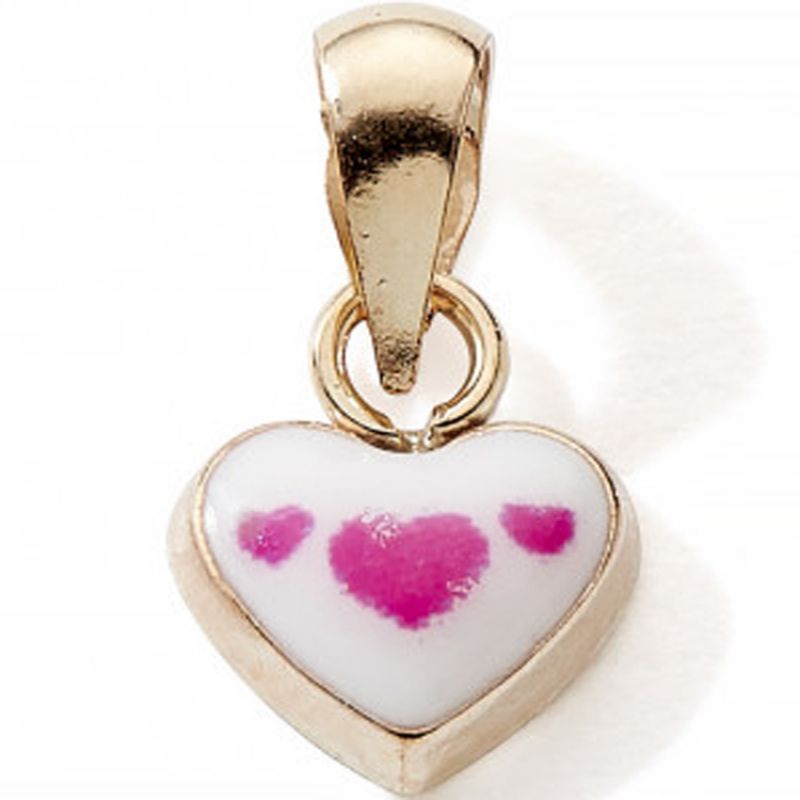 Pendentif Coeur blanc et rose (or jaune 375°) Baby bijoux