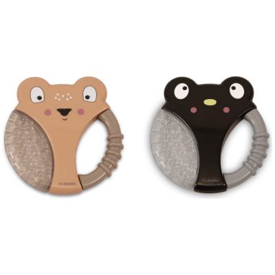 Lot de 2 anneaux de dentition animaux beige et noir