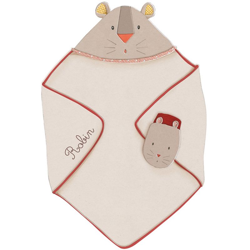 Cape de bain + gant Les Papoum personnalisable (80 x 80 cm) Moulin Roty