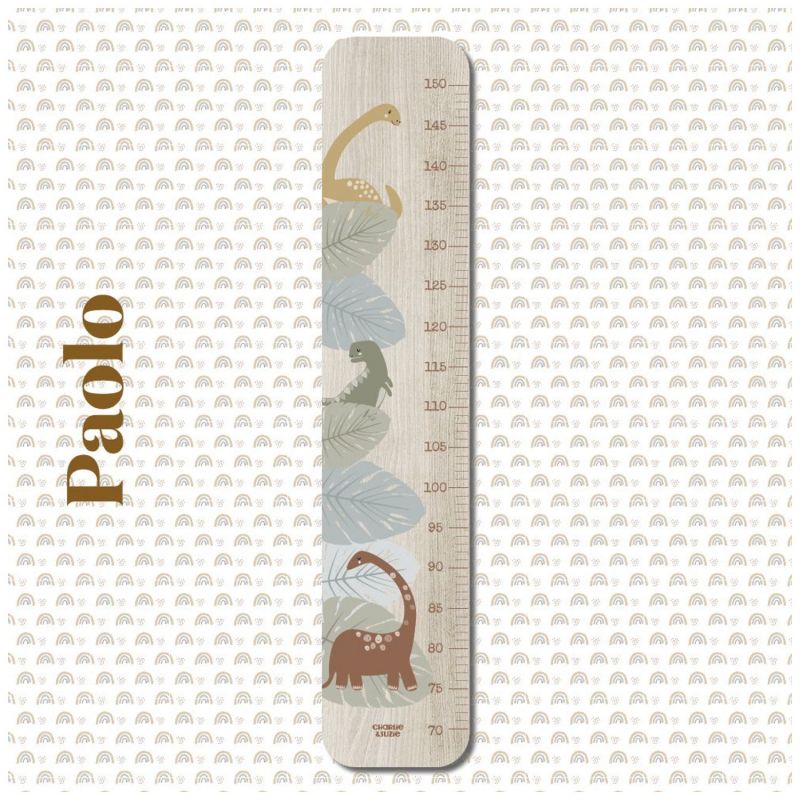 Toise en bois Dino Grande Feuilles personnalisable Charlie et Suzie Ambiance 1
