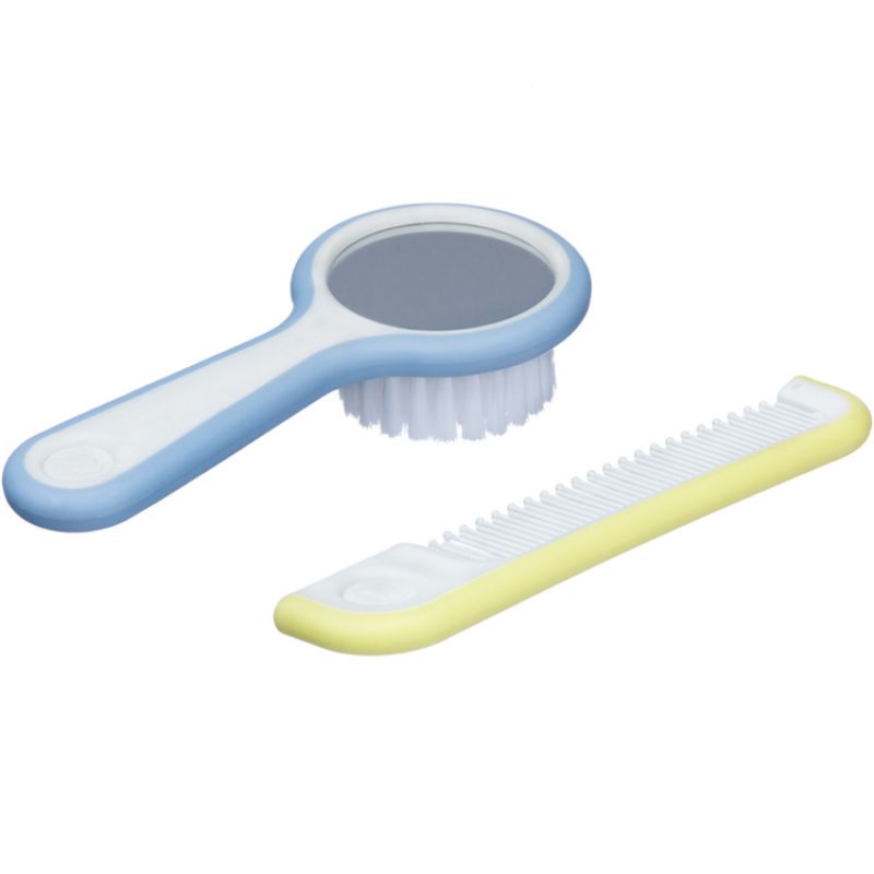 Brosse miroir et peigne bleu et jaune Bébé Confort