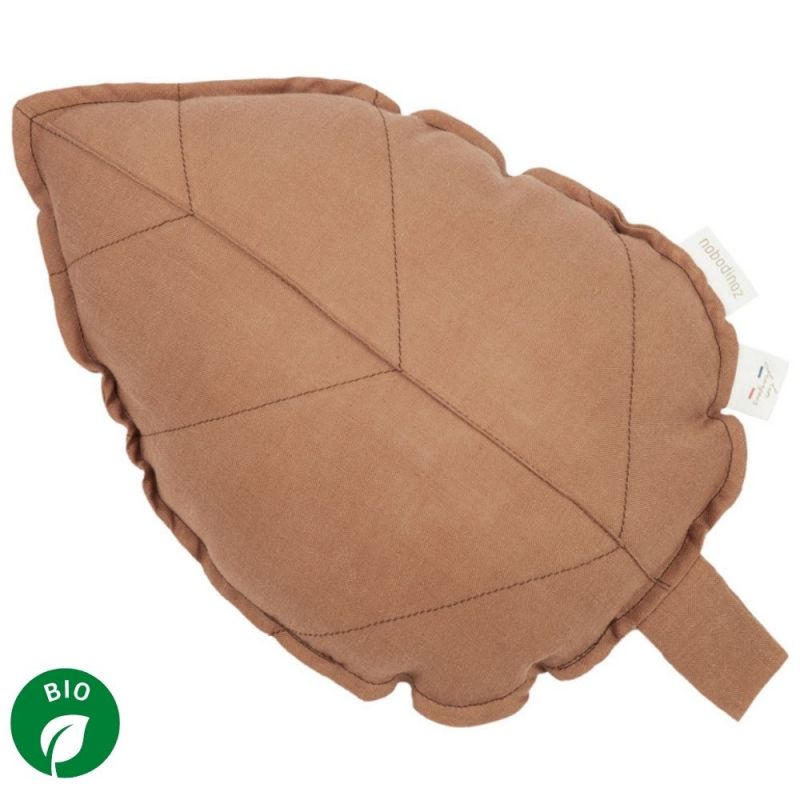 Coussin feuille Lin français noisette Nobodinoz