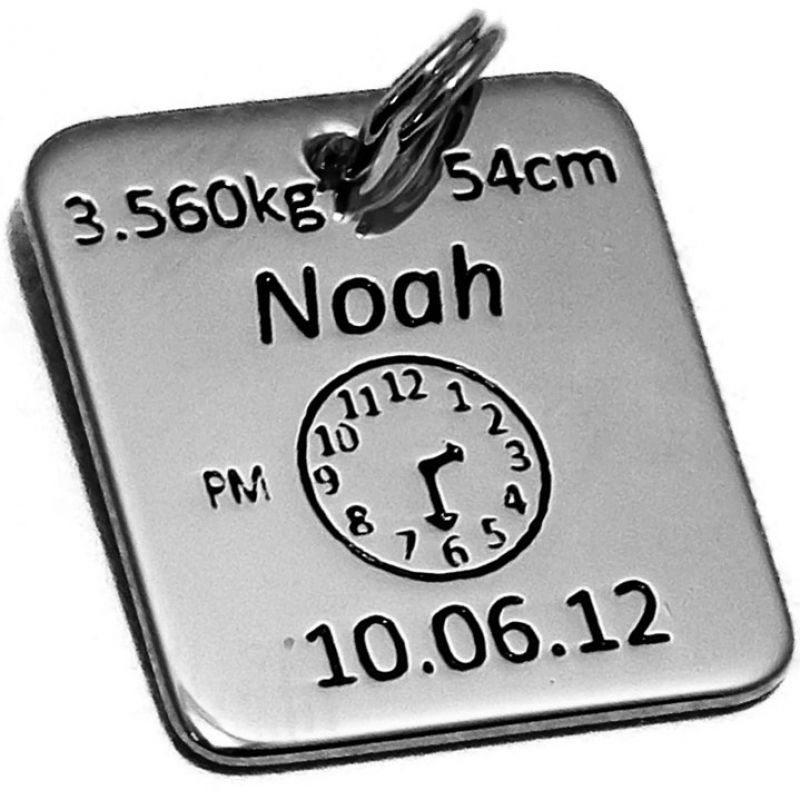 Médaille de naissance carrée (plaqué argent rhodié) Alomi