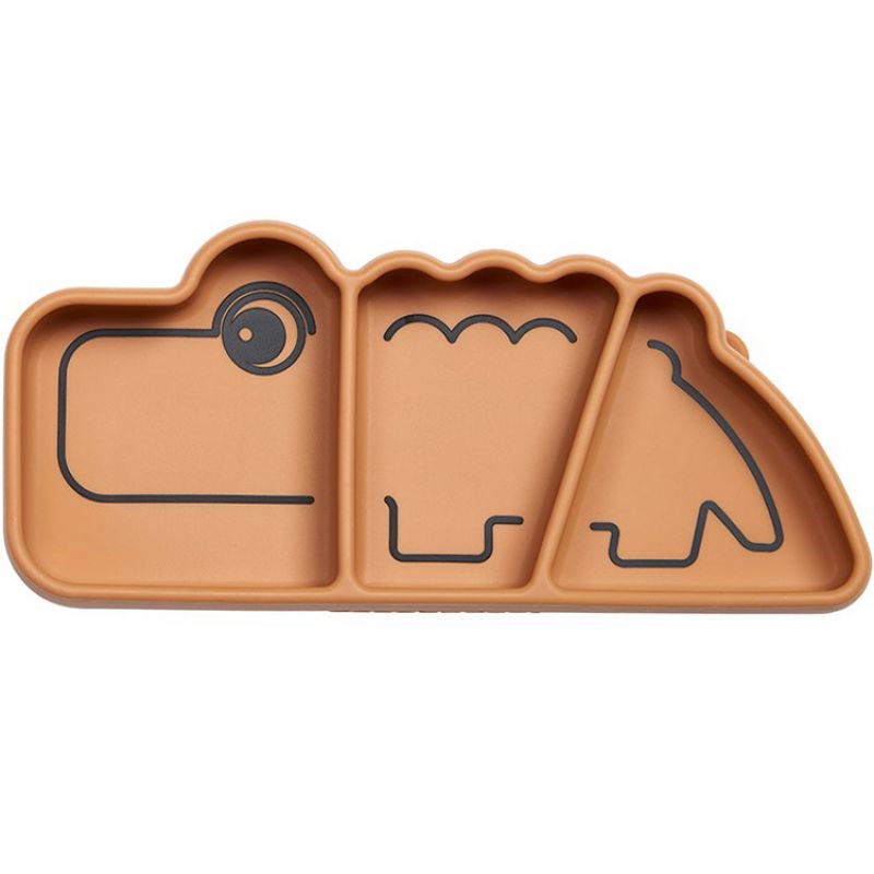 Assiette à compartiments antidérapante silicone Croco moutarde Done by Deer