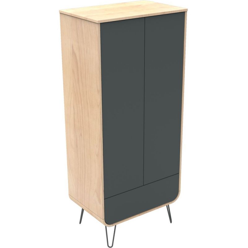 Armoire 2 portes et 1 tiroir Bambin gris-bois pieds fil gris Sauthon Original