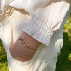 Bracelet cordon paillette Love goldfilled jaune (personnalisable)