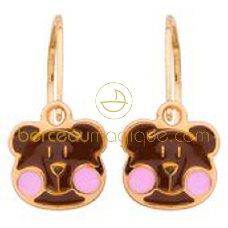 Boucles d'oreilles Ours laqué (or jaune 750°) Berceau magique bijoux