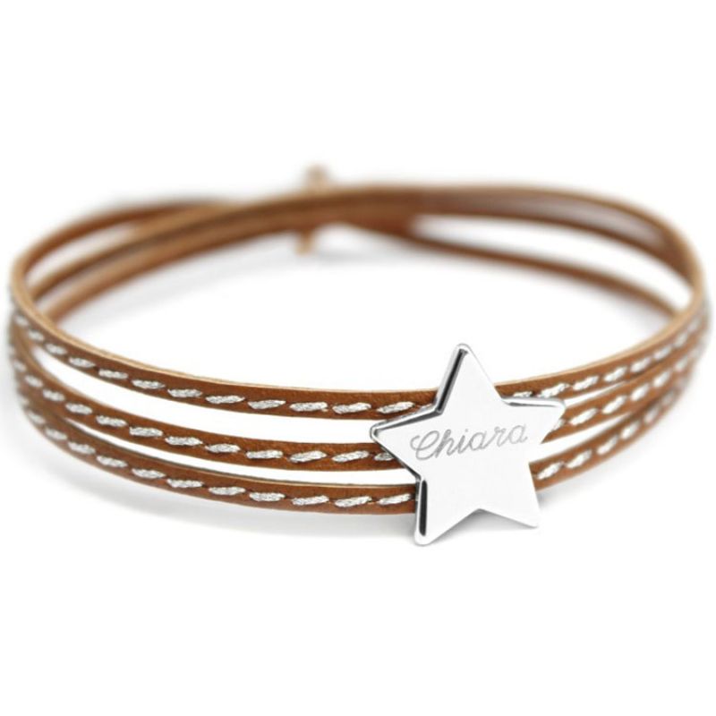 Bracelet cuir maman Amazone étoile (argent 925°) Petits trésors