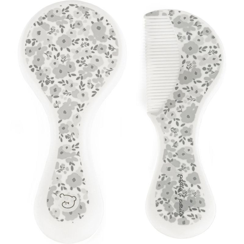 Brosse et peigne fleurs gris Pasito a pasito