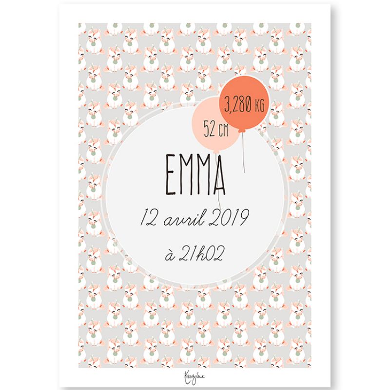 Affiche de naissance A3 Animignons Licorne (personnalisable) Kanzilue