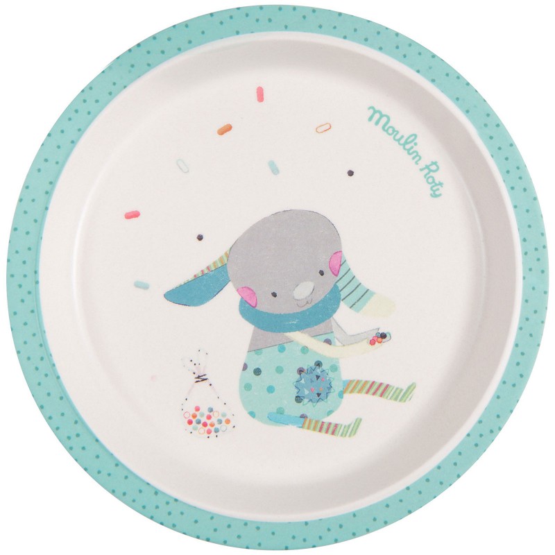 Assiette plate bleue Les jolis trop beaux Moulin Roty