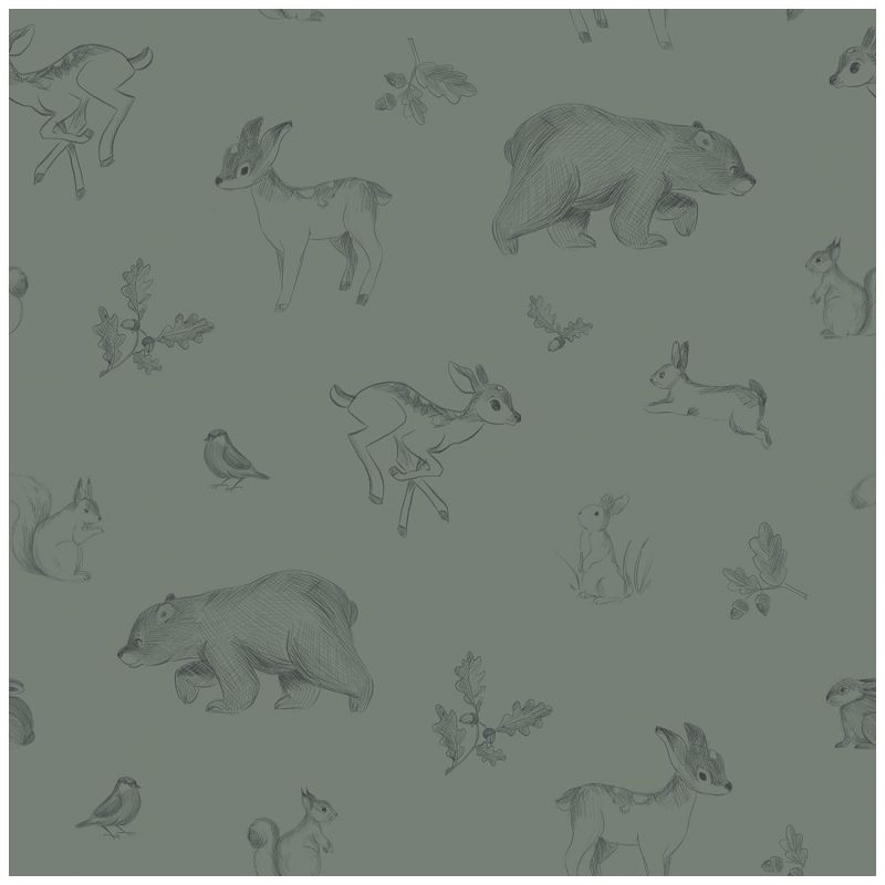Papier peint Animaux de la forêt vert foncé (50 cm x 10m)  Lilipinso Produit 1
