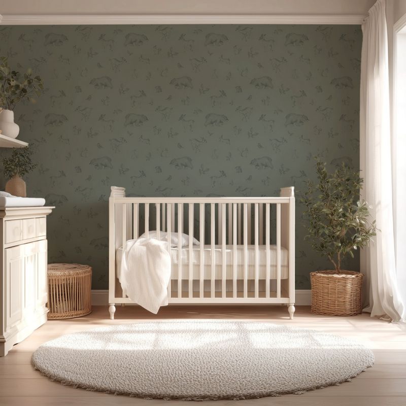 Papier peint Animaux de la forêt vert foncé (50 cm x 10m)  Lilipinso Ambiance 2