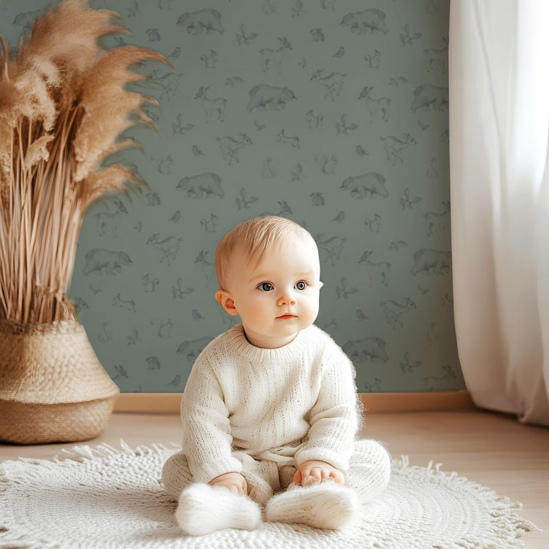 Papier peint Animaux de la forêt vert foncé (50 cm x 10m)  Lilipinso Ambiance 4