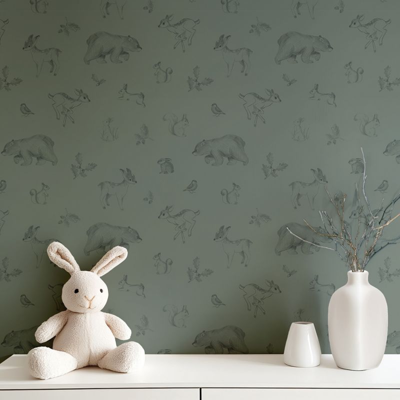 Papier peint Animaux de la forêt vert foncé (50 cm x 10m)  Lilipinso Ambiance 6
