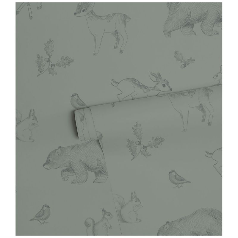 Papier peint Animaux de la forêt vert foncé (50 cm x 10m)  Lilipinso Produit 7