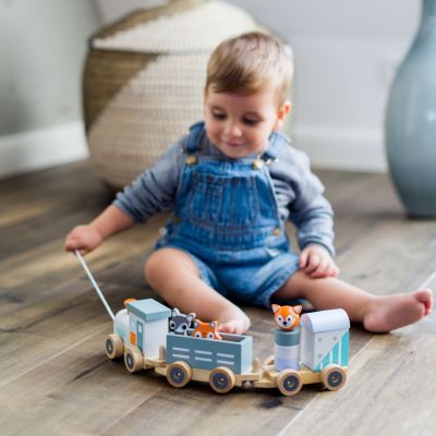 Train en bois Les animaux du zoo