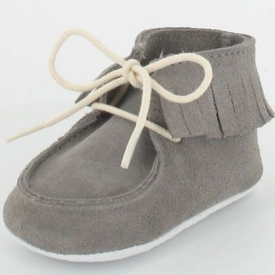 Chaussons bébé Dolmen en croûte de velours gris (6-12 mois) Le Petit Fils du cordonnier