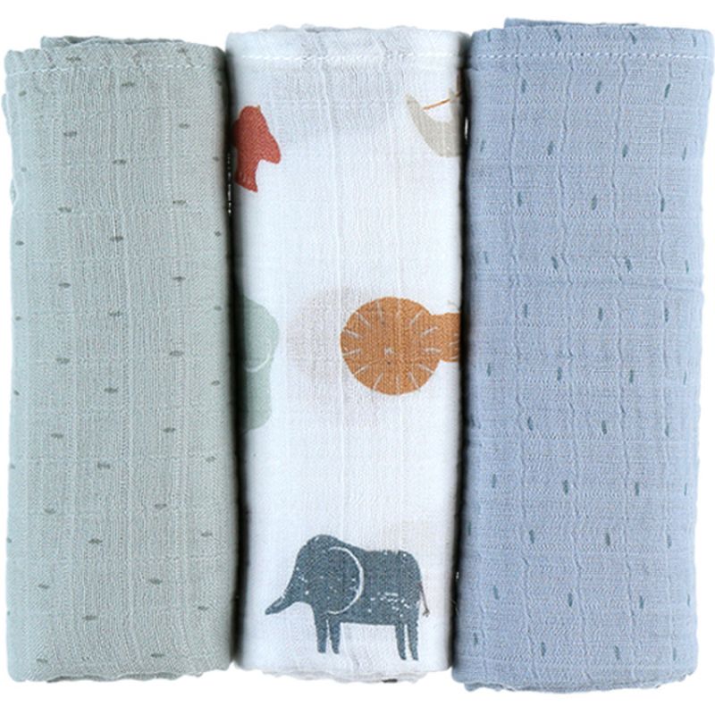 Lot de 3 langes en mousseline de coton bio Jungle (70 x 70 cm) Noukie's
