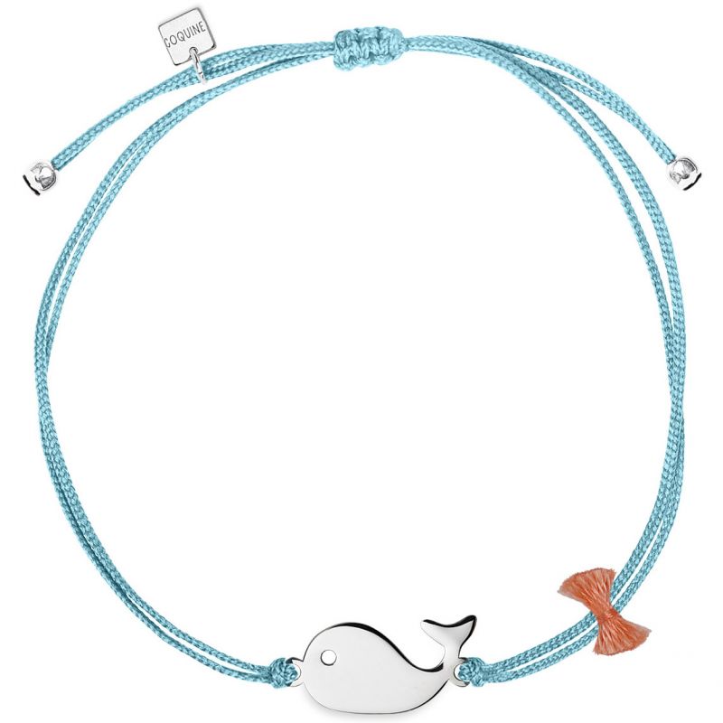 Bracelet cordon bleu Mini Coquine baleine (argent 925°) Coquine
