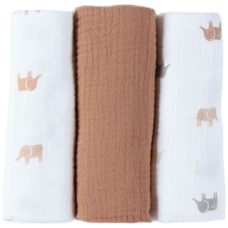 Lot de 3 langes en mousseline Eléphants (70x70 cm) Noukie's Produit 1