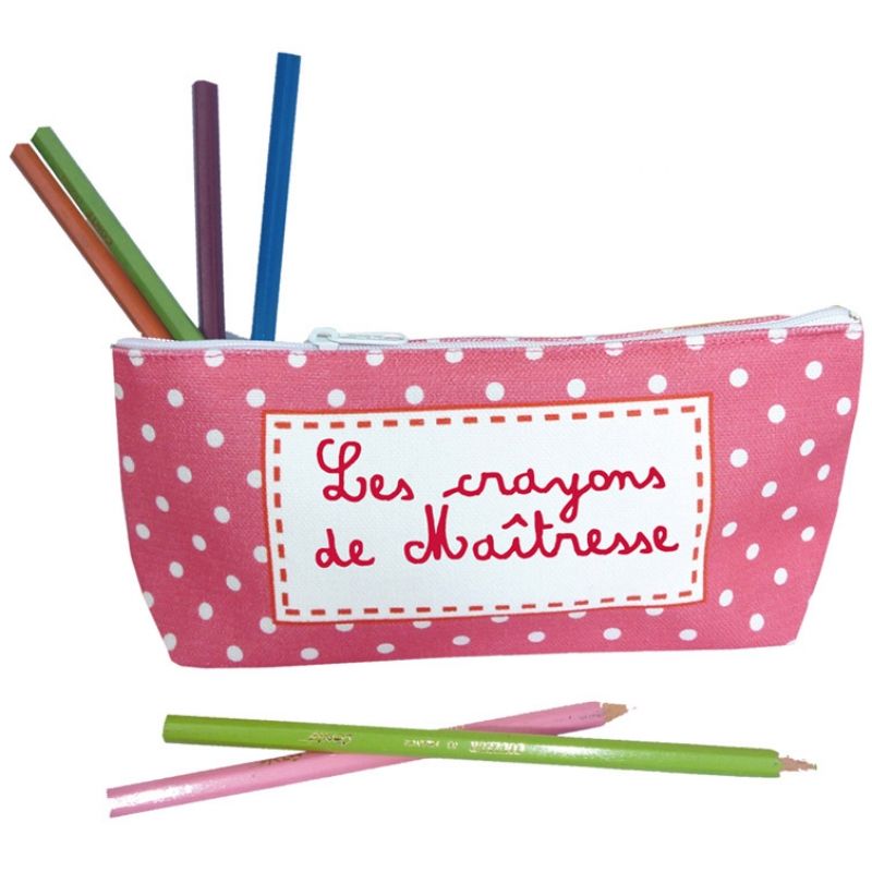 Trousse scolaire rose vif à pois pour la maîtresse Les Griottes