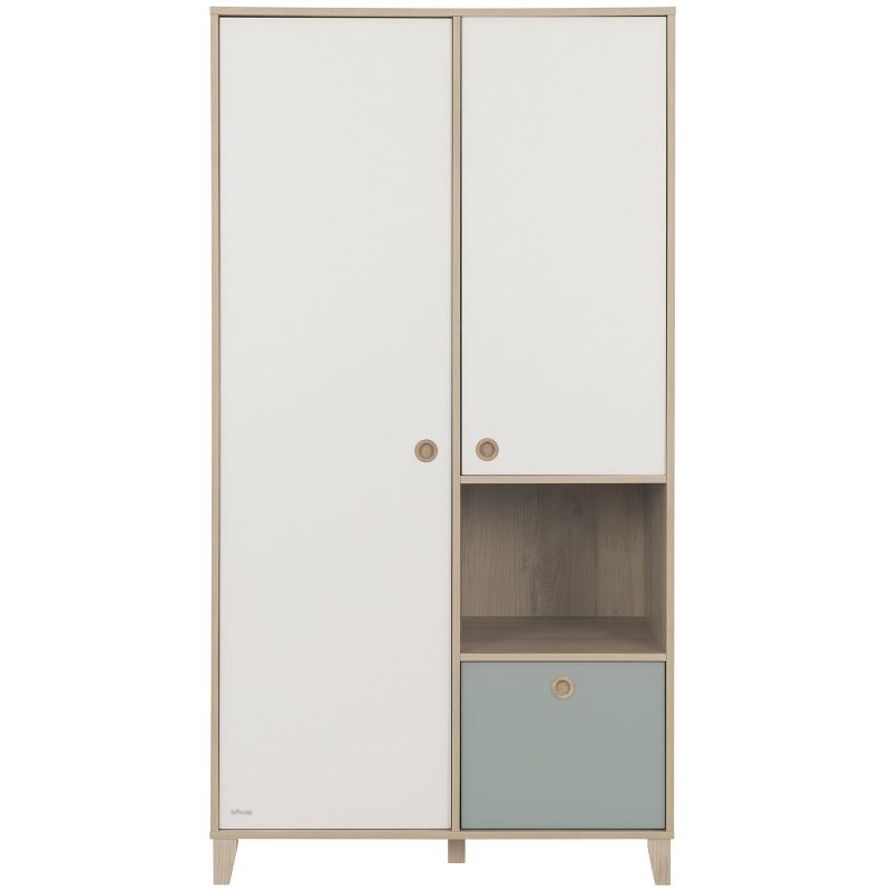 Armoire 2 portes avec 1 tiroir bleu aqua amovible Lora Galipette