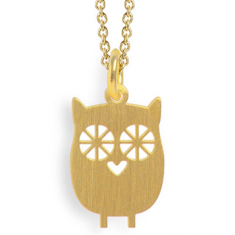 Collier chaîne 40 cm pendentif Nature hibou 12 mm (vermeil doré) Coquine
