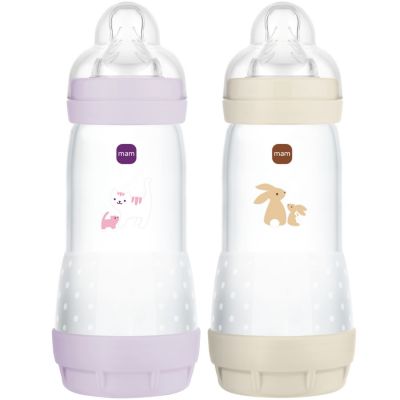 Lot de 2 biberons Easy Start anti-colique Lilas+Sable Tétine Débit 3 (320 ml) MAM