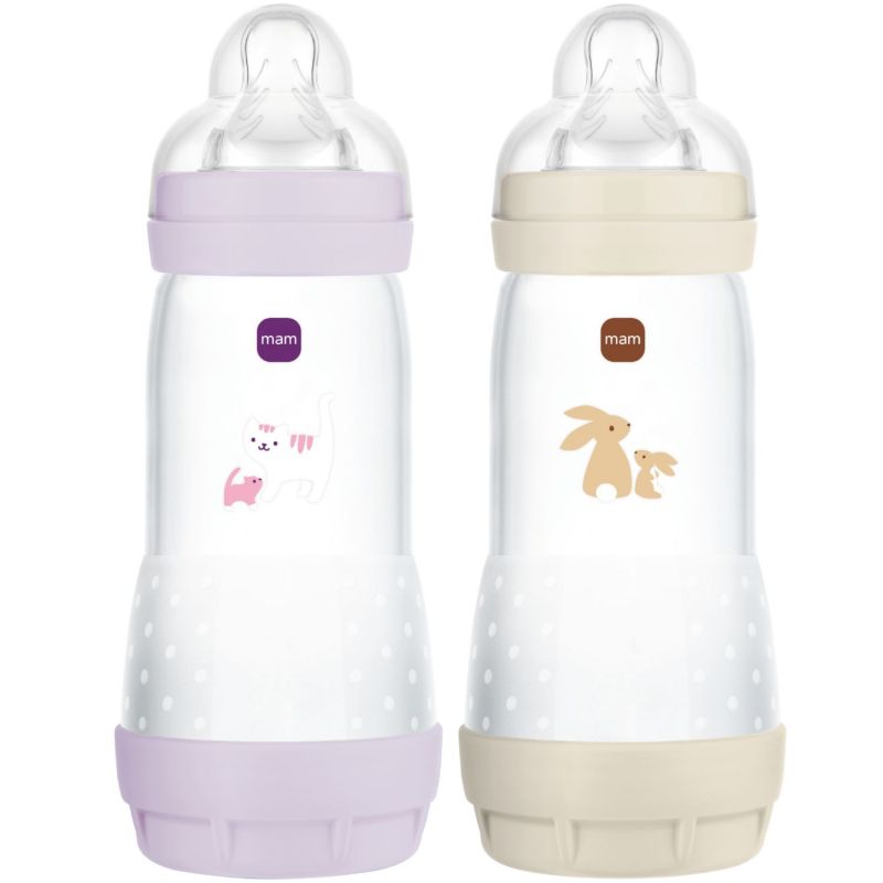 Lot de 2 biberons Easy Start anti-colique Lilas+Sable Tétine Débit 3 (320 ml) MAM Produit 1