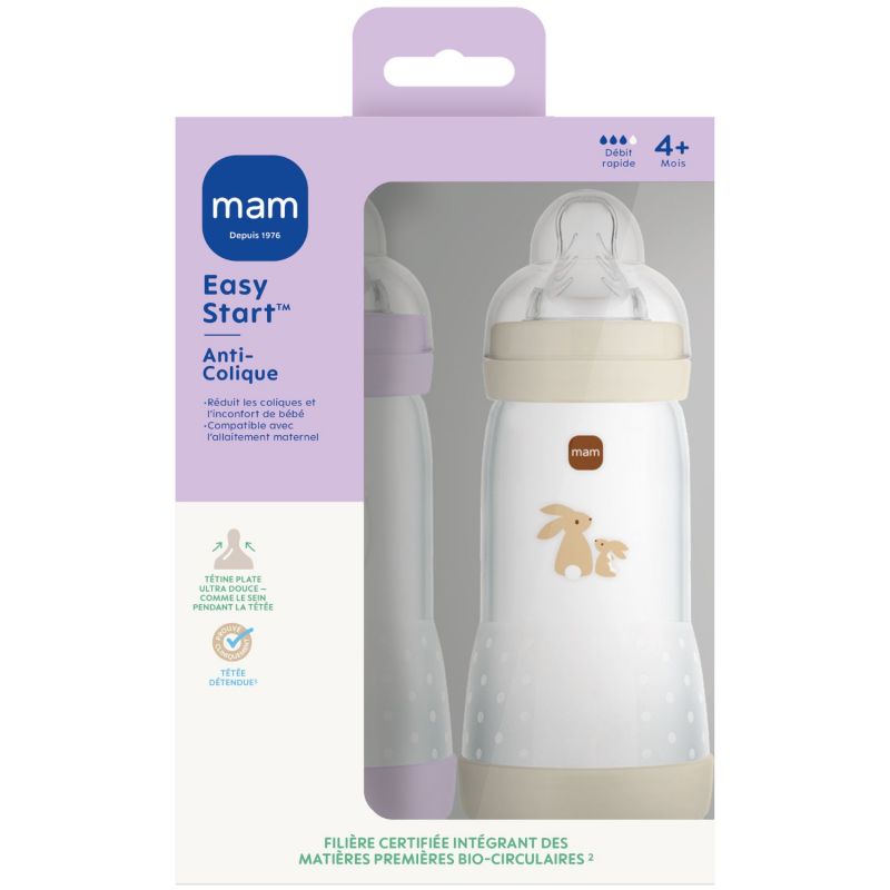 Lot de 2 biberons Easy Start anti-colique Lilas+Sable Tétine Débit 3 (320 ml) MAM Produit 2