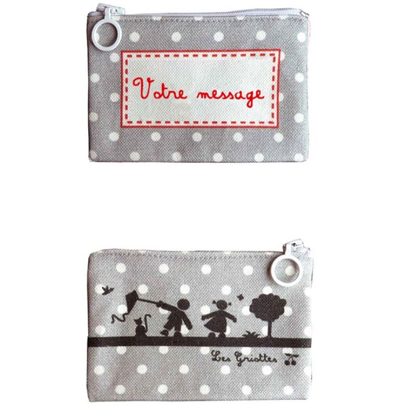 Mini pochette à maquillage grise (personnalisable) Les Griottes