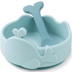 Bol ventouse et cuillère silicone Wally bleu - Done by Deer