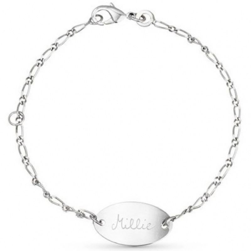 Bracelet Identity ovale sur chaîne personnalisable (argent 925°) Merci Maman